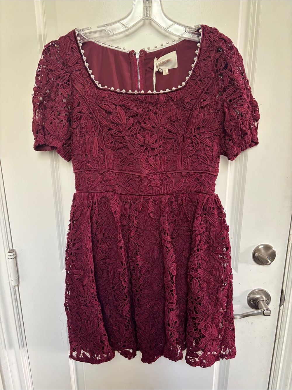 New Arose Studio Lace Fit & Flare Dress in Burgundy